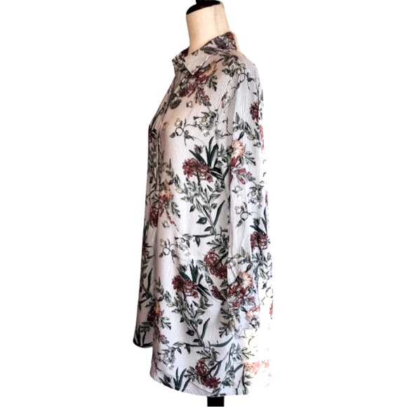Entro Floral Shirt Dress Button Down Popover Collared Medium Pockets Tab Sleeves - Picture 6 of 15
